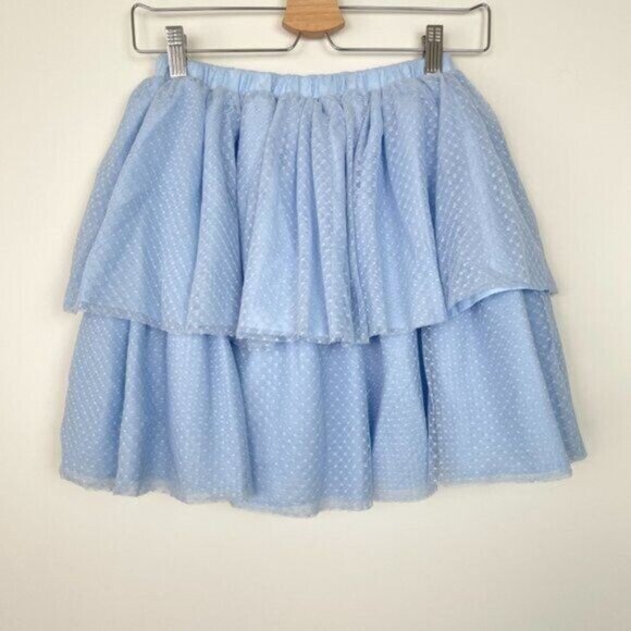 Hill House The Clara Tulle Tiered Dotted Mini Skirt Powder Blue Women Small - Picture 2 of 8